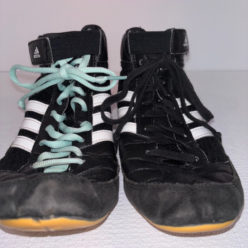 Adidas Wrestling Shoes Black White Stripes Youth Size 5 Athletic Sneakers - Picture 7 of 7